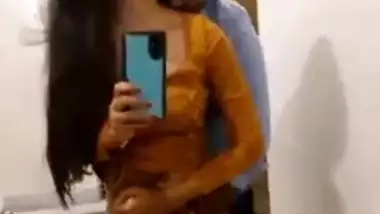 Lover in hotel mirror,boobs play and pussy fingering