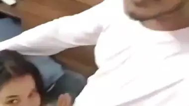 Cute girlfriend hot blowjob to boyfriend with smile