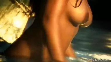 teen with boob show in water