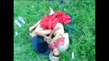 Green grass is perfect for Indian couple to practice porn action on it