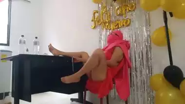 Indian woman celebrates her birthday like it's New Year. Her vagina is super dry and dark.