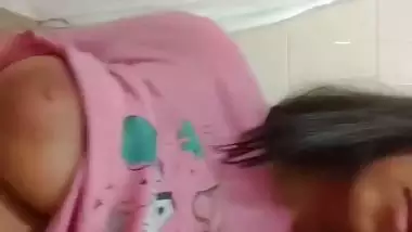 Big boobs cute girl in glasses showing topless body