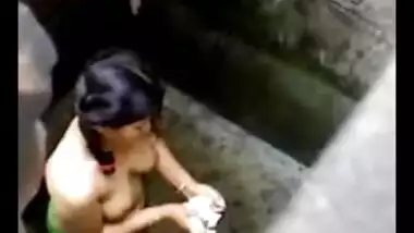 cute girls bathing nice boobs outdoor caught by nehibour