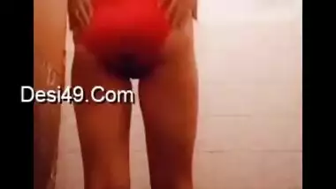 Hot XXX Desi model takes off red panties to reveal bubble booty