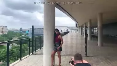 Indian teen shows her body in leather skirt and high heels