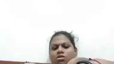 Horny Tamil busty wife fingering her fat black pussy