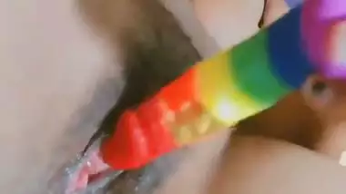 White orgasm pussy masturbation with dildo by horny girl