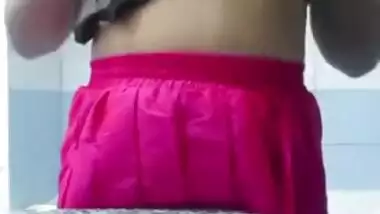 Modest Desi teen finds courage to show perky XXX tits in bathroom