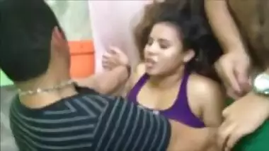 College Girl fuvking with 3 classmates group fuck