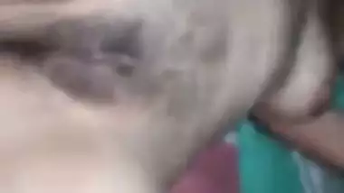 Pink cunt showing after fucking by a shy girl