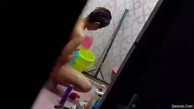 Secretly recording Indian Girl taking bath and washing her panty