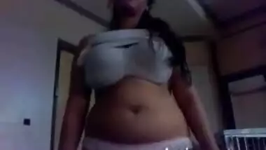 Indian Bigtits Wife Stripping Naked Giving Her Blowjob
