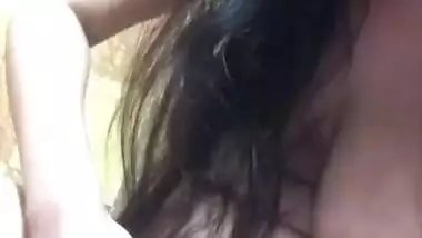 Horny hairy pussy girl fingering her cunt in bathroom