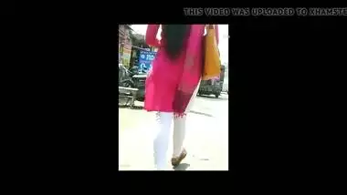 Desi girl in leggings street walking