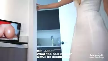 Step Mom caught Step Son jerking off and help him to cum quick while Dad is not home CarryLight MILF