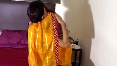 indian couple wedding night sex in red saree fucking.