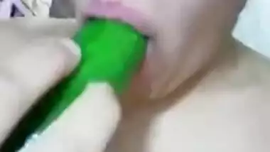 Hot SWEETHEART masturbating pussy with a cucumber