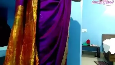 First Time Queen Sonali Painful Sex In Blue Saree Cum Boobs