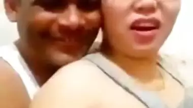 Nepali aunty take selfie video when her hubby pressing boobs with clear Nepali audio