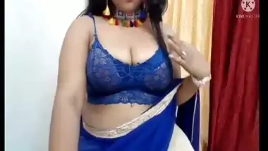 Blue Colour Saree Hot Looks And Sexy Dance On The Camera