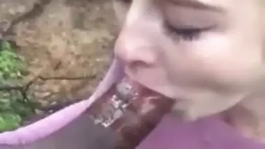 White Girl Hiding and Sucking Black Cock in a Hike Trail