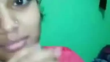 Female in a pink sari allows Indian man to touch her XXX boobs