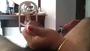 Mysterious Desi woman gently strokes erect XXX boner of her husband