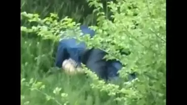 Outdoor sex of escaped couple in park