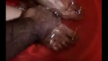 Aunty gets feet washed by horny husband