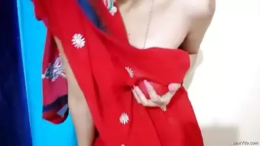 Sexy Bhabhi in See through Black Saree without blouse Exposing Boobs