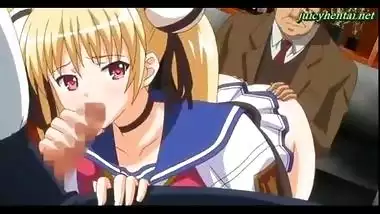 Anime blonde taking a cock in her asshole