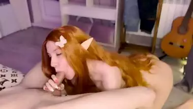 Red hair sexy elf girl sucked my dick and get a cumshot on her face 4K
