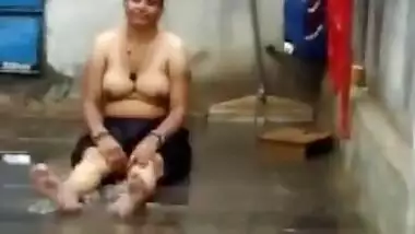 desi aunty rain bath open air roof terrace