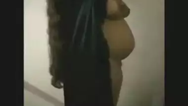 Southindian Busty Aunty in Open Balck Nighty