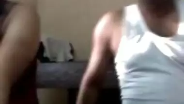 Hot Noida man pressing big boobs of his wife on...