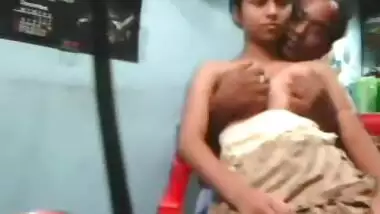 Indian beauty girl with neighbor uncle at home