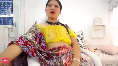 Hot Indian wife in transparent blouse and panty fingering her pussy