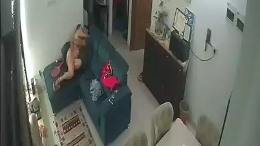 Couple nude romance on couch viral hidden sex CCTV