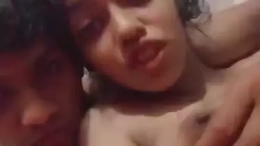 Indian BF playing with boobs of GF on cam