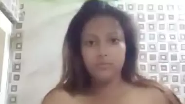 Sexy booby Bengali girl standing topless in bathroom