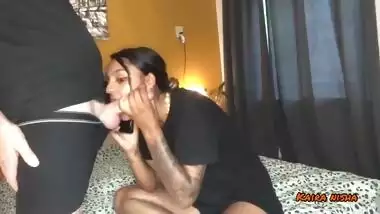 indian slut is on the phone with her boyfriend while cheating on him