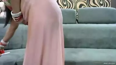 Horny Bhabhi Zoya Stripping Saree Pressing her boobs