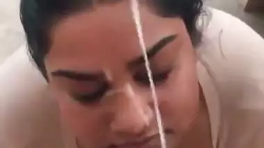 Indian wife gets her Face showered with huge Cum load