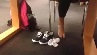 Candid Sexy Indian Feet Socks Off at Library