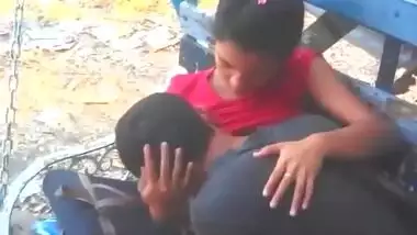 Indian lover in public park sucking boobs