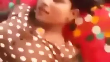 Desi student pulls polka-dot dress up to demonstrate her small tits