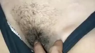 Female is proud of hairy XXX cherry so she allows Desi man to touch it