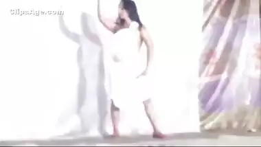 Jharkhand sexy stage dance model in wet transparent white dress