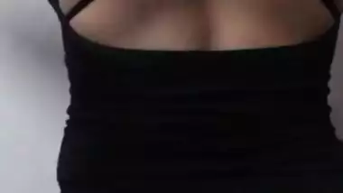 Big boobs desposlut in black dress showing ass crack