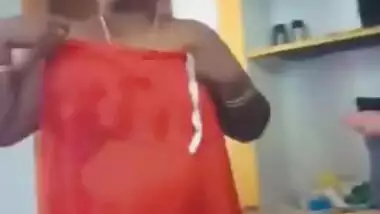 Fatty Indian woman takes off orange dress to join husband for sex
